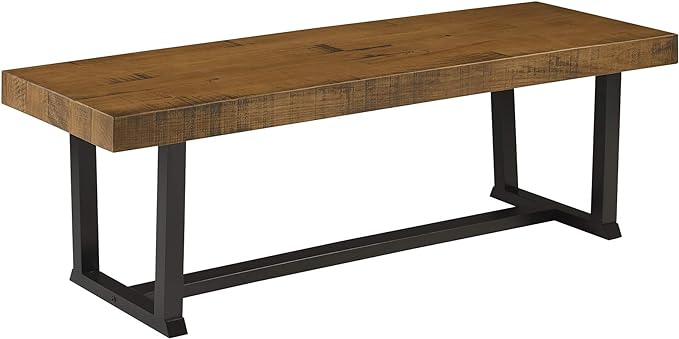 Walker Edison Protrero Urban Industrial Solid Wood and Metal Dining Bench, 60 Inch, Rustic Oak - LeafyLoom