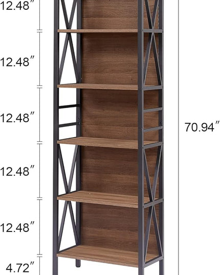 HOMISSUE Bookshelf, 6-Tier Bookshelf, Rustic Wood Metal Bookshelves and Bookcases, Freestanding Open Bookshelf, Industrial Tall Bookcase for Home Office, Living Room and Bedroom, Vintage Brown - LeafyLoom