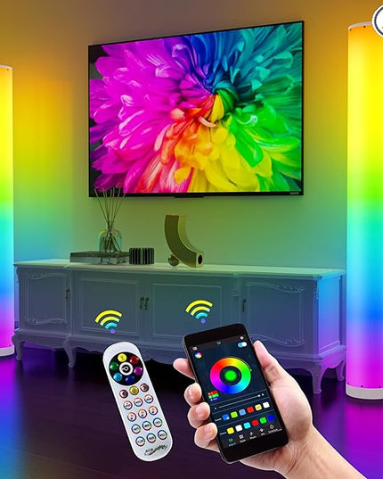 2-Pack Corner Floor Lamp,Lamps for Living Room with Smart App and Remote Control,Color Changing Mood Lighting with Music Sync,Colorful Atmosphere Decoration Lamp Dimmable Night Light - LeafyLoom