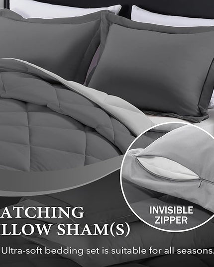downluxe Twin Comforter Set - Charcoal and Grey Twin Comforter, Soft Bedding Sets for All Seasons -2 Pieces - 1 Comforter (66"x92") and 1 Pillow Sham(20"x26") - LeafyLoom