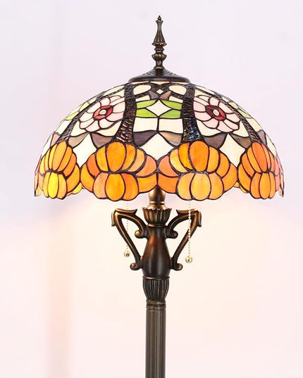 Tiffany Floor Lamp Stained Glass Standing Reading Lamp 16X16X66 Inches Antique Pole Corner Light for Bedroom Living Room Home Office (Yellow Flowers) - LeafyLoom