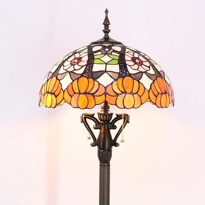 Tiffany Floor Lamp Stained Glass Standing Reading Lamp 16X16X66 Inches Antique Pole Corner Light for Bedroom Living Room Home Office (Yellow Flowers) - LeafyLoom