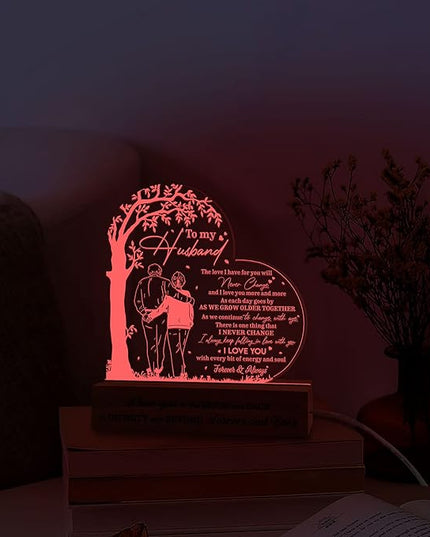 Gifts for Husband from Wife, Husband Gifts 3D Led Wooden Base, Husband Birthday Gifts, Anniversary Wedding Gifts, Fathers Day Presents for Him Husband, Gift for Dad Father from Son Daughter - LeafyLoom