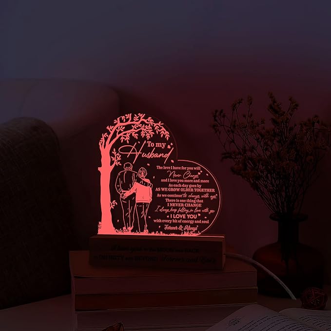 Gifts for Husband from Wife, Husband Gifts 3D Led Wooden Base, Husband Birthday Gifts, Anniversary Wedding Gifts, Fathers Day Presents for Him Husband, Gift for Dad Father from Son Daughter - LeafyLoom