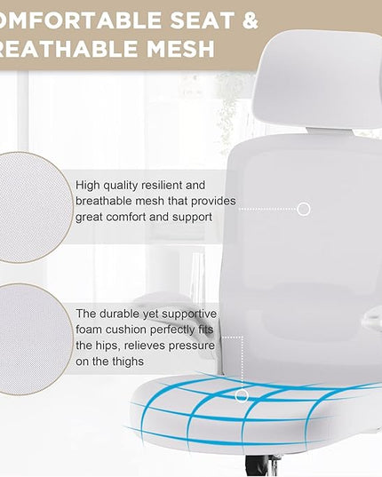 Mimoglad Office Chair, High Back Ergonomic Desk Chair with Adjustable Lumbar Support and Headrest, Swivel Task Chair with flip-up Armrests for Guitar Playing, 5 Years Warranty - LeafyLoom