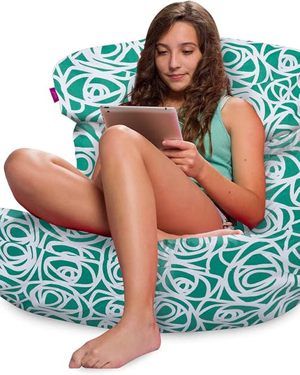 Posh Creations Structured Comfy Bean Bag Chair for Gaming, Reading, and Watching TV, Laguna Lounger, Canvas - Roses Mint - LeafyLoom
