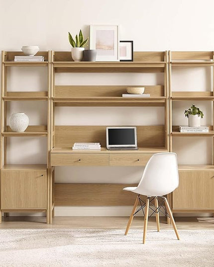 Modway Bixby 3-Piece Home Office Desk and Bookshelf Display Case in Oak - LeafyLoom