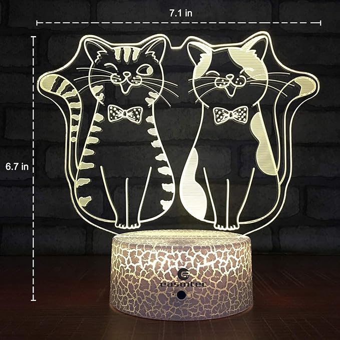 easuntec Cat Gifts for Cat Lovers Cat Lamp with Remote & Smart Touch 7 Colors + 16 Colors Changing Dimmable Cat Gifts 4 5 6 7 8 Year Old Girl Gifts (2Cat 16WT) - LeafyLoom