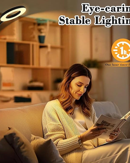 LED Floor Lamp, 12W/1000LM Reading Light, 3 Color Temperatures Bright Modern Tall Lamp, Adjustable Gooseneck Standing Lamp with Remote & Touch Control for Living Room, Bedroom, Office - LeafyLoom