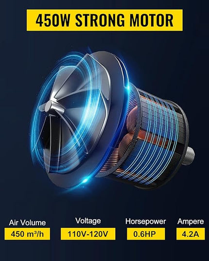 VEVOR Air Blower, 450W 0.6HP Inflatable Blower, Portable and Powerful Bounce House Blower, 1750Pa Commercial Air Blower Pump Fan, Used for Inflatable Bouncy Castle and Jump Slides, Yellow - LeafyLoom
