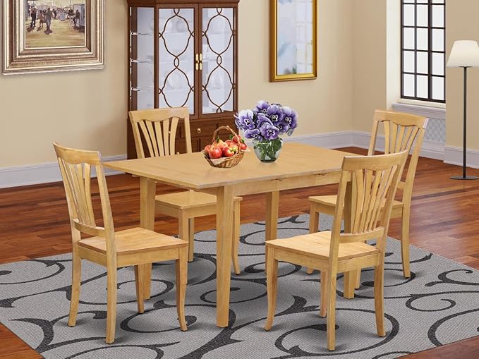 East West Furniture NOAV5-OAK-W 5 Piece Dining Room Table Set Includes a Rectangle Kitchen Table with Butterfly Leaf and 4 Dining Chairs, 32x54 Inch, Oak - LeafyLoom