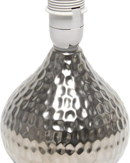 Simple Designs LT2073-SVW Mini Hammered Texture Silver Drip Table Lamp with White Shade - LeafyLoom