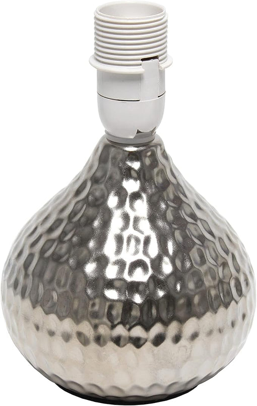 Simple Designs LT2073-SVW Mini Hammered Texture Silver Drip Table Lamp with White Shade - LeafyLoom