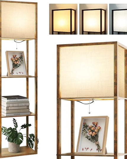 Floor Lamp with Shelves Plus, 4-Tier Modern 2700 4000K 5000K Brown Shelf Floor Lamp, Display Lamp for Living Room Bedroom Office 15W LED Bulb. - LeafyLoom