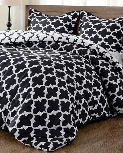 downluxe Printed Queen Comforter Set - Black Queen Comforter, Soft Bedding Sets for All Seasons -3 Pieces - 1 Comforter (88"x92") and 2 Pillow Shams(20"x26") - LeafyLoom