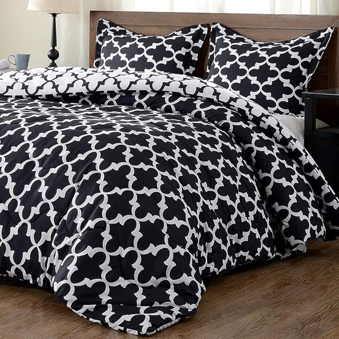 downluxe Printed Twin Comforter Set - Black Twin Comforter, Soft Bedding Sets for All Seasons -2 Pieces - 1 Comforter (66"x92") and 1 Pillow Sham(20"x26") - LeafyLoom