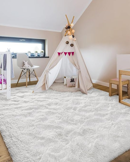 4x6 Large Area Rugs for Living Room, Super Soft Fluffy Modern Bedroom Rug, Cream White Indoor Shag Fuzzy Carpets for Girls Kids Nursery Room Home Decor - LeafyLoom