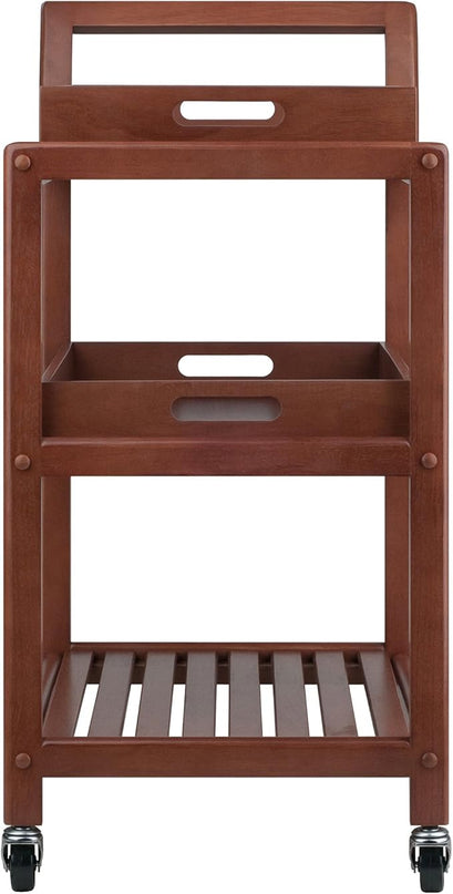 Winsome Wood Jonathan Kitchen Walnut Cart Albert Entertainment Kitchen Cart, Walnut - LeafyLoom