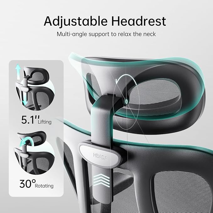 Hbada P3 Ergonomic Office Chair with 2D Adjustable Armrest, Office Chair with 2D Adjustable Lumbar Support, Computer Chair with Tilt Function, Desk Chair with Footrest Black - LeafyLoom