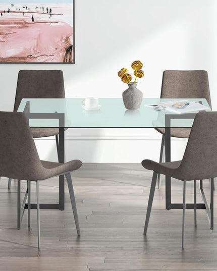 FurnitureR 47" Modern Rectangular Dining Table with Spacious Tempered Glass Tabletop & Black Legs Elegant for Home Kitchen Restaurant - LeafyLoom