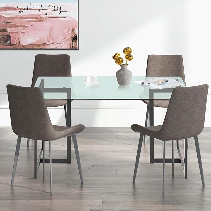 FurnitureR 47" Modern Rectangular Dining Table with Spacious Tempered Glass Tabletop & Black Legs Elegant for Home Kitchen Restaurant - LeafyLoom