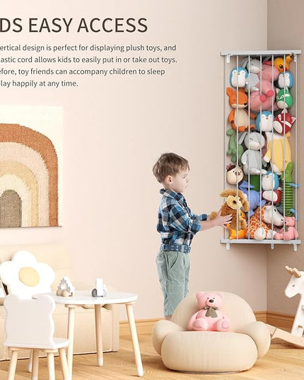 Stuffed Animal Storage Toy Organizer: Corner Stuff Animals Holder for Wall with Adjustable Length - Kids Plush Toys Storage for Nursery Playroom Bedroom Kids Room(Gray) - LeafyLoom