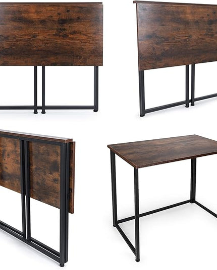 Leopard Outdoor Products Folding Computer Desk for Small Spaces, Space-Saving Home Office Desk, Foldable Computer Table, Laptop Table, Writing Desk, Compact Study Reading Table (Rustic Brown) - LeafyLoom