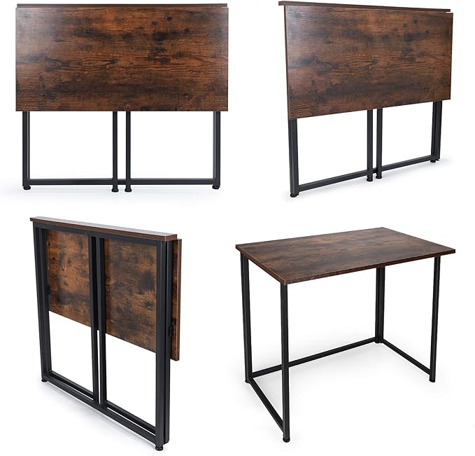 Leopard Outdoor Products Folding Computer Desk for Small Spaces, Space-Saving Home Office Desk, Foldable Computer Table, Laptop Table, Writing Desk, Compact Study Reading Table (Rustic Brown) - LeafyLoom