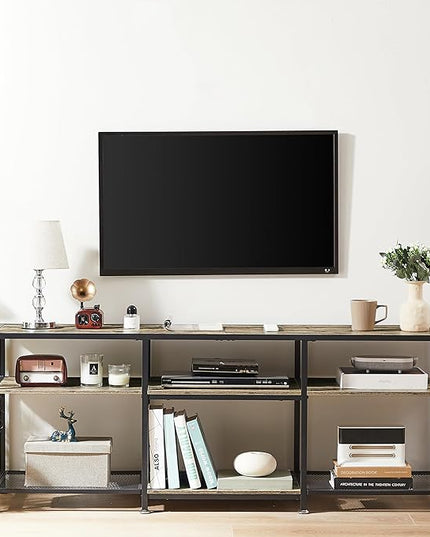 VECELO 63" TV Stand for 60/65/70 Inch Television, Entertainment Center with Storage Shelves & Hooks, 3-Tier Modern Wooden Console Table for Living, Bedroom and Gaming Room, 63 Inch, Oak Grey - LeafyLoom