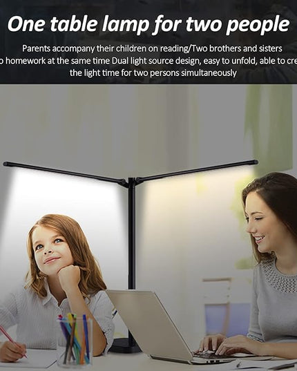 LED Double Head Desk Lamp,Double Swing-arm Table Lamps, Piano Lamp,Adjustable Brightness Color Temperature ，for Home/Reading/Offices/Bedrooms/Dormitories - LeafyLoom