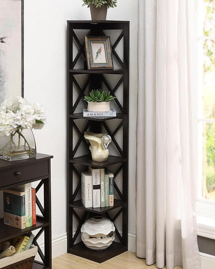 Convenience Concepts Oxford 5 Tier Corner Bookcase, Espresso - LeafyLoom