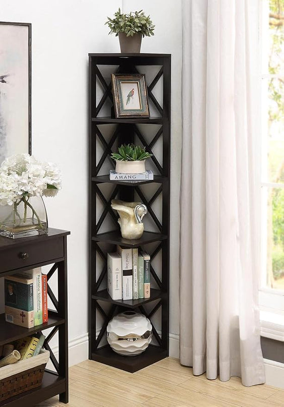 Convenience Concepts Oxford 5 Tier Corner Bookcase, Espresso - LeafyLoom