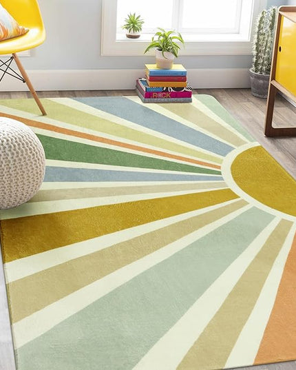 Kids Rugs for Playroom 5'x7' Rug, Boho Washable Area Rug for Kids Room, Rainbow Kids Nursery Rug Non-Slip Sunshine Carpet Soft Colorful Rug for Classroom Office Dining Room - LeafyLoom