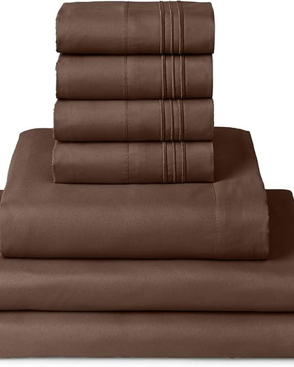 Mellanni Split King Sheets Set - 7 PC Iconic Collection Bedding Sheets & Pillowcases - Ultra Soft, Cooling Bed Sheets - Deep Pocket up to 16 inch - 7 PC (Split King, Brown w/Extra Pillow Cases) - LeafyLoom
