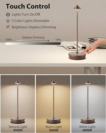 Cordless Table Lamps Rechargeable, 6000mAh Battery Operated LED Desk Lamp Outdoor Waterproof Portable Touch Dimmable Table Night Light for Patio Restaurant Dining Home Set of 2 Rust - LeafyLoom