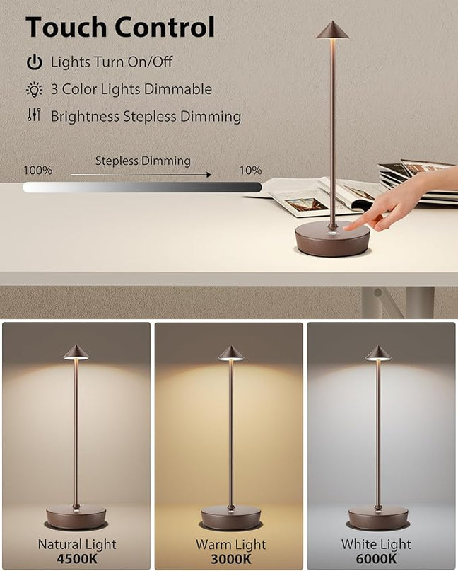 Cordless Table Lamps Rechargeable, 6000mAh Battery Operated LED Desk Lamp Outdoor Waterproof Portable Touch Dimmable Table Night Light for Patio Restaurant Dining Home Set of 2 Rust - LeafyLoom