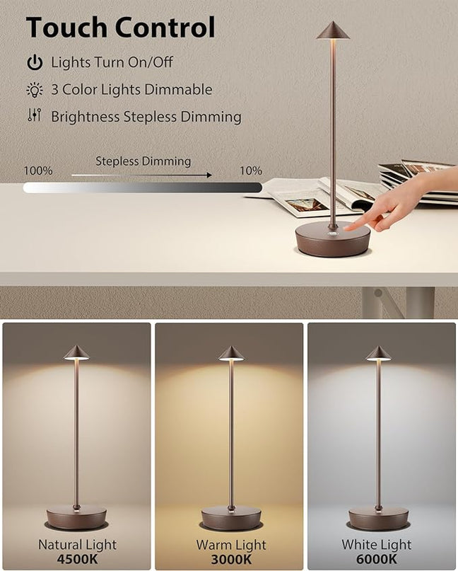 Cordless Table Lamps Rechargeable, 6000mAh Battery Operated LED Desk Lamp Outdoor Waterproof Portable Touch Dimmable Table Night Light for Patio Restaurant Dining Home Rust - LeafyLoom