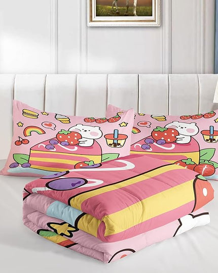 Kawaii Bear Comforter Twin,Pink Bear Comforter Set for Kids Teens Girls,3Pcs Bedding Set Printed Comforter with 2 Pillowcases,Down Alternative,Soft and Lightweight，Twin Size - LeafyLoom