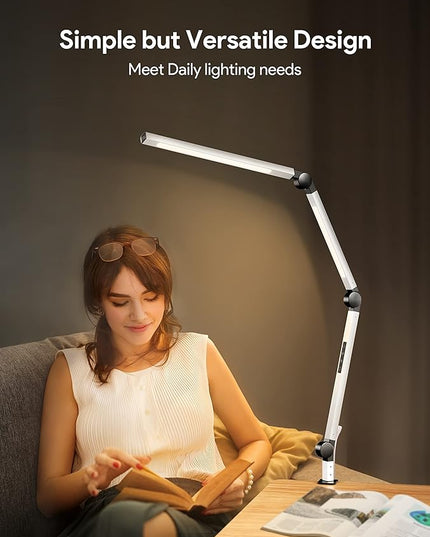 MediAcous LED Desk Lamp with Clamp, Dual Light Desk Lamp with Swing Arm, Dimmable 4 Color Modes & 4 Brightness Table Lamp, Eye-Caring Clip-on Lamp with Memory Function for Home Office, White - LeafyLoom