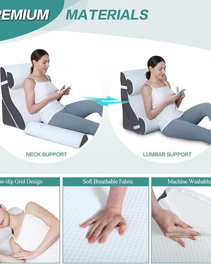 Adjustable 4pcs Bed Wedge Pillow Set, Post Surgery 100% Memory Foam for Back, Neck, Leg Pain Relief, Sitting Pillow for Acid Reflux and GERD, Comfortable Pillows for Sleeping Gray - LeafyLoom