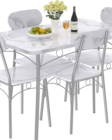 VECELO Dining Table Set for 4 5 Piece Dinette with Chairs for Kitchen, Breakfast Nook and Small Space, 43.3", White - LeafyLoom