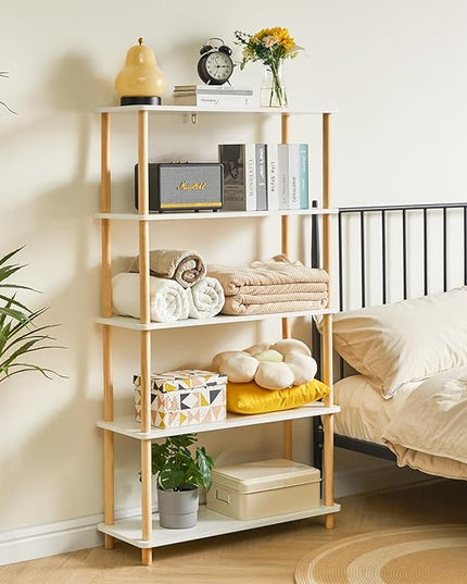 IBUYKE 5-Tier Wooden Open Bookcase - Modern Freestanding Bookshelf Storage Organizer,Standing Shelf Units,Multifunctional Display Stand for Bedroom, Living Room & Home Office,White WBC005W - LeafyLoom