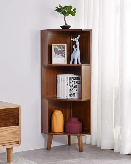 3-Shelf Corner Bookcase Industrial Corner Bookshelf A-Shaped Display Corner Storage Tall Bookshelf Multifunctional Storage Display Stand Shelf for Home Office Living Room Decoration… - LeafyLoom