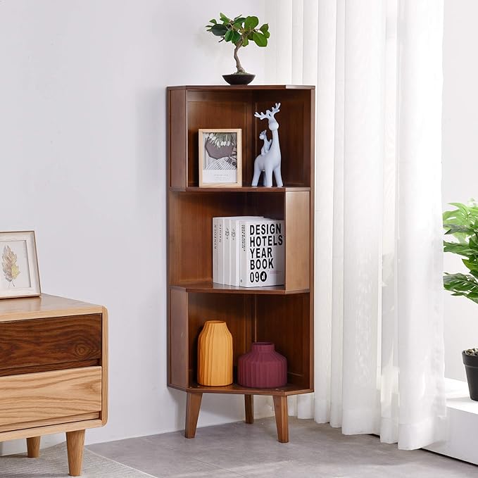3-Shelf Corner Bookcase Industrial Corner Bookshelf A-Shaped Display Corner Storage Tall Bookshelf Multifunctional Storage Display Stand Shelf for Home Office Living Room Decoration… - LeafyLoom