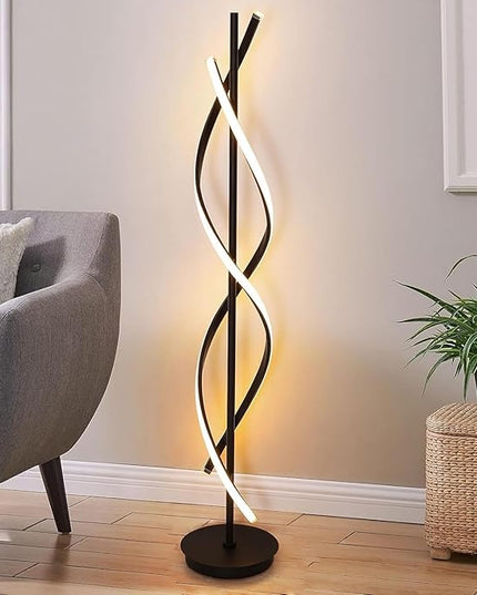 Modern Floor Lamps for Living Room Bright Lighting LED 33w 53in with Remote 3 Colors Dimmable Unique Office Corner Lamp Black Arc Spiral Floor Lamp - LeafyLoom