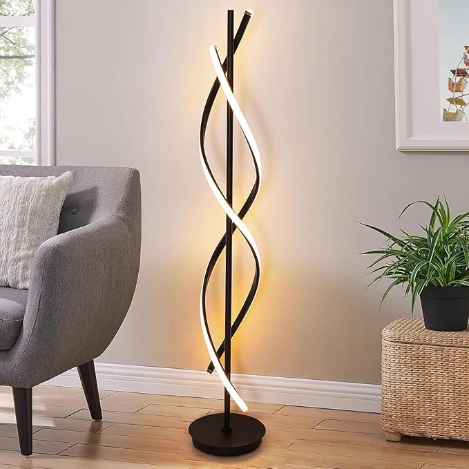 Modern Floor Lamps for Living Room Bright Lighting LED 33w 53in with Remote 3 Colors Dimmable Unique Office Corner Lamp Black Arc Spiral Floor Lamp - LeafyLoom