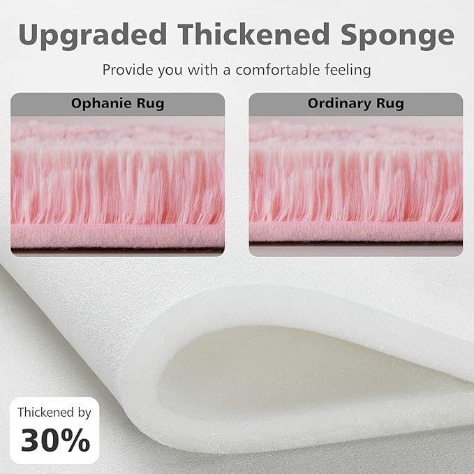 Ophanie 4x6 Pink Rugs for Bedroom Girls, Machine Washable Fluffy Shaggy Soft Cute Area Rug, Non-Slip Indoor Floor Carpet for Living Room, Kids Baby Teen Dorm Home Decor Aesthetic, Nursery - LeafyLoom