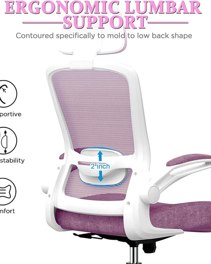 Mimoglad Office Chair, High Back Ergonomic Desk Chair with Adjustable Lumbar Support and Headrest, Swivel Task Chair with flip-up Armrests for Guitar Playing, 5 Years Warranty - LeafyLoom