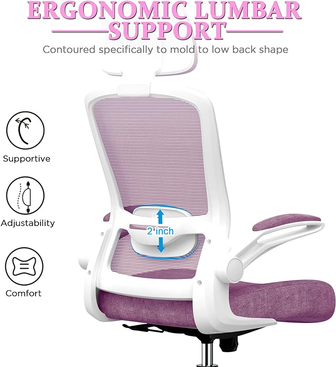 Mimoglad Office Chair, High Back Ergonomic Desk Chair with Adjustable Lumbar Support and Headrest, Swivel Task Chair with flip-up Armrests for Guitar Playing, 5 Years Warranty - LeafyLoom
