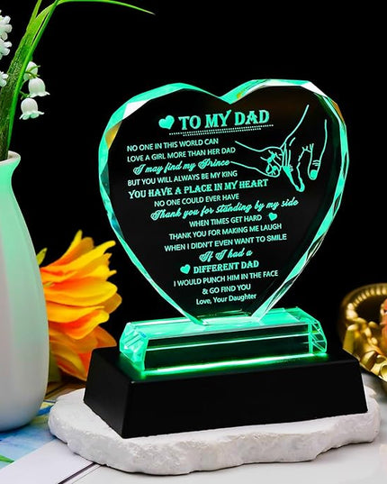Movdyka to My Dad Fathers Day Glass Keepsake Gifts for Dad from Daughter with LED Base, Birthday Unique Gifts for Dad Who Wants Nothing Meaningful Present for Father on Christmas Thanksgiving Day - LeafyLoom